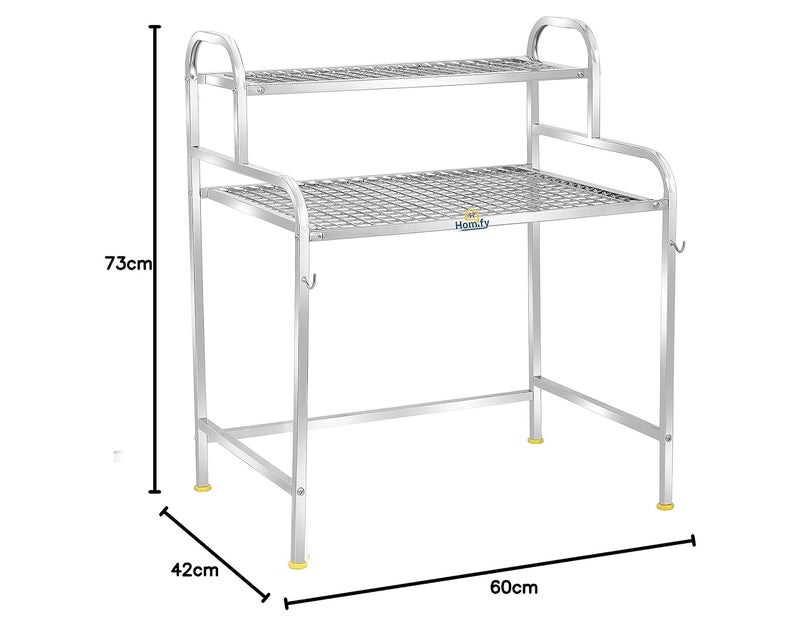 Homify Homify Kitchen Microwave Shelf Microwave Stand Kitchen Counter Shelf Organizer Spicy Shelf Rack Toaster Organizer Microwave Oven Rack 2 Tiers with 2 Hooks 74 x 44 x 8 cm  - Image 3