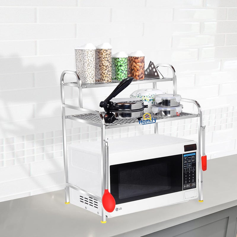 Homify Homify Kitchen Microwave Shelf Microwave Stand Kitchen Counter Shelf Organizer Spicy Shelf Rack Toaster Organizer Microwave Oven Rack 2 Tiers with 2 Hooks 74 x 44 x 8 cm  - Image 2