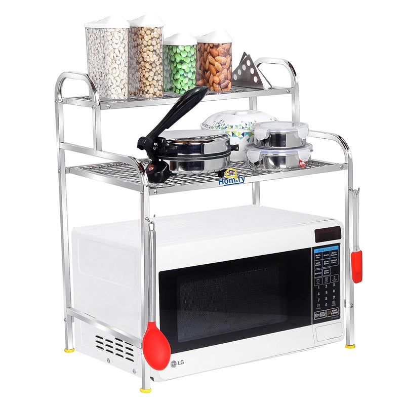 Homify Homify Kitchen Microwave Shelf Microwave Stand Kitchen Counter Shelf Organizer Spicy Shelf Rack Toaster Organizer Microwave Oven Rack 2 Tiers with 2 Hooks 74 x 44 x 8 cm  - Image 1