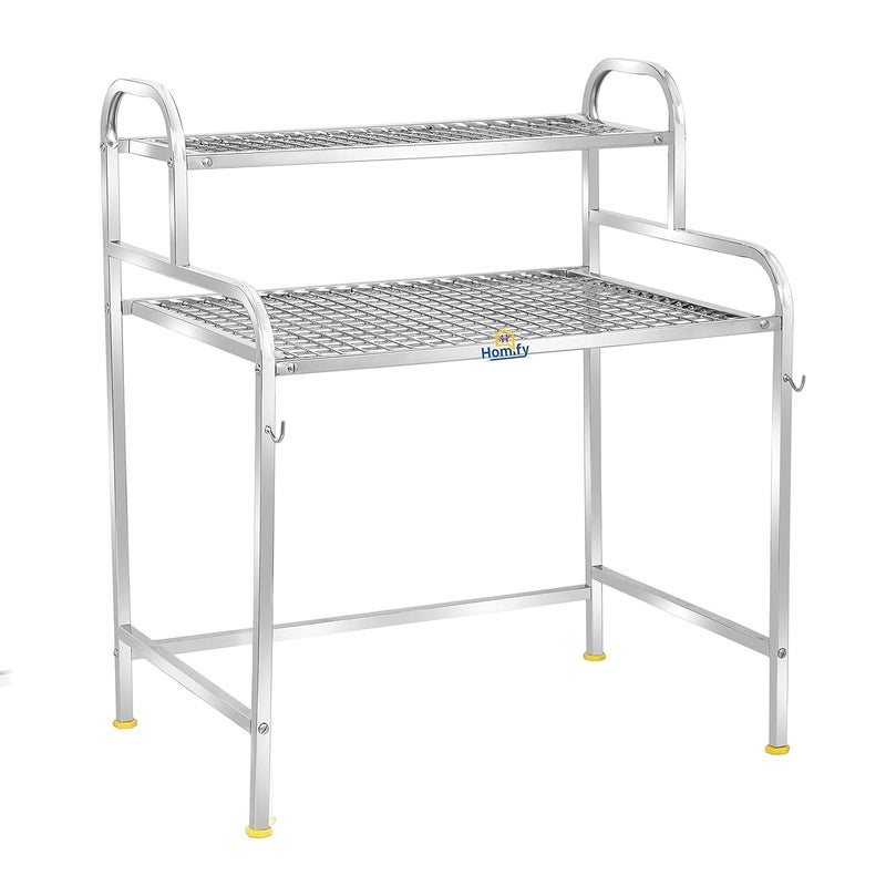 Homify Homify Kitchen Microwave Shelf Microwave Stand Kitchen Counter Shelf Organizer Spicy Shelf Rack Toaster Organizer Microwave Oven Rack 2 Tiers with 2 Hooks 74 x 44 x 8 cm  - Image 4
