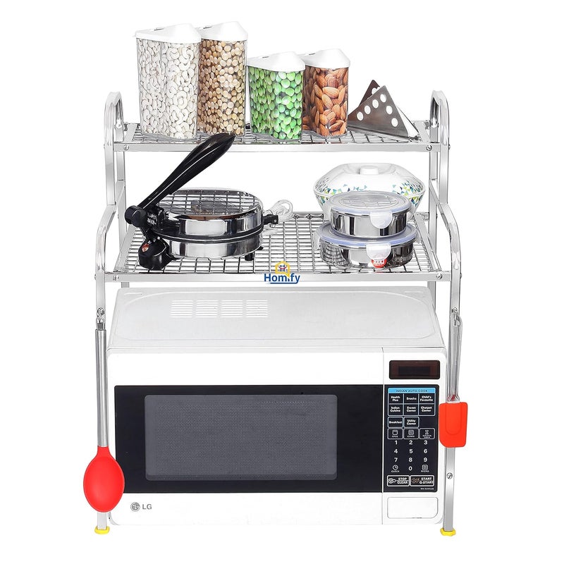 Homify Homify Kitchen Microwave Shelf Microwave Stand Kitchen Counter Shelf Organizer Spicy Shelf Rack Toaster Organizer Microwave Oven Rack 2 Tiers with 2 Hooks 74 x 44 x 8 cm  - Image 5