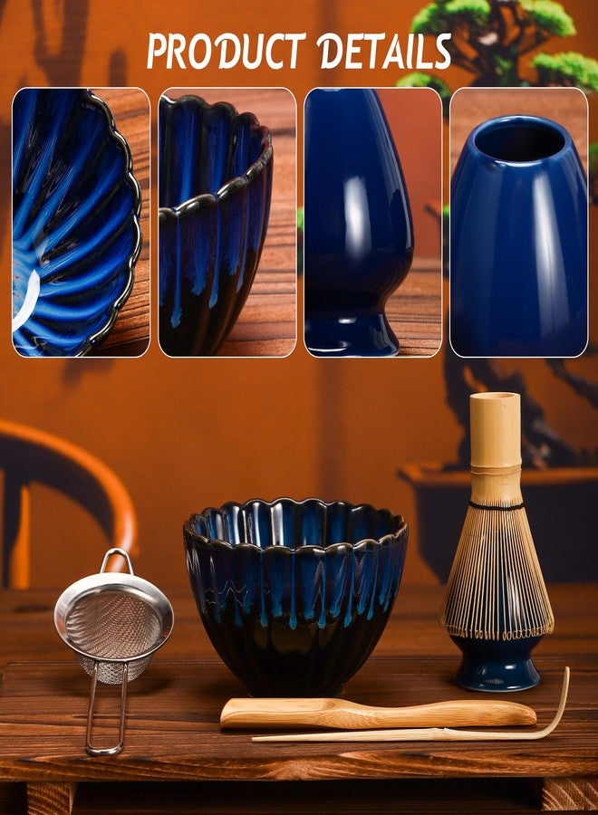DiDiBirDi Matcha Tea Set 6 Pcs, Japanese Traditional Bowl, Bamboo Whisk (Chasen), Scoop (Chashaku), Stainless Steel Sifter, Holder (blue) - Image 2