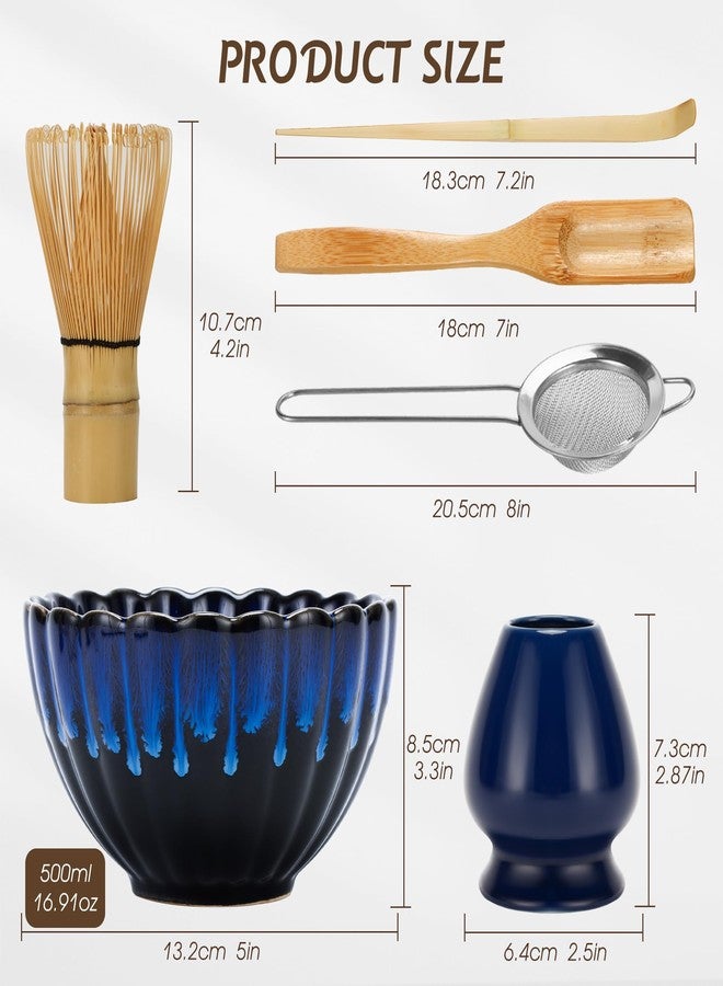 DiDiBirDi Matcha Tea Set 6 Pcs, Japanese Traditional Bowl, Bamboo Whisk (Chasen), Scoop (Chashaku), Stainless Steel Sifter, Holder (blue) - Image 3