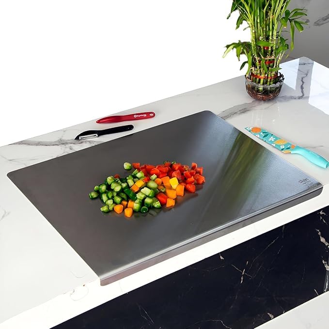 HITWA 304 Stainless Steel Chopping Board with Lip for Kitchen Non Slip Rust Proof Easy to use Round Edge for Cutting Vegetables MeatFishFruits - Image 1