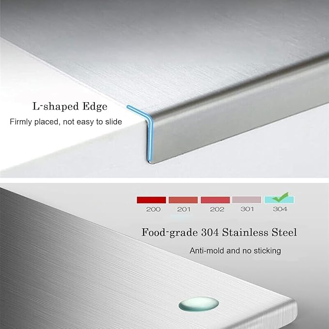 HITWA 304 Stainless Steel Chopping Board with Lip for Kitchen Non Slip Rust Proof Easy to use Round Edge for Cutting Vegetables MeatFishFruits - Image 2