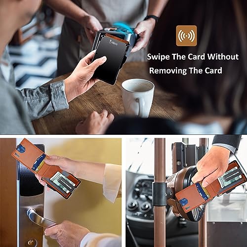 umoven محفظة أموفن للرجال - مع مشبك نقود جلد رفيع حامل بطاقات ائتمان حجب RFID محفظة قابلة للطي بسيطة (جلد الطبقة العليا - بني سينا) - Image 4