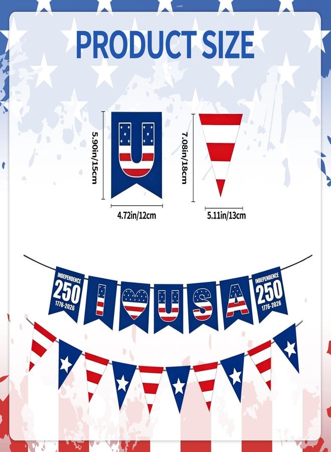 KFJBPB 4th of July Decorations 250th Anniversary Patriotic Banner American Stars and Stripes Flag Bunting Garland for Fourth of July Memorial Independence Day Outdoor Indoor Hanging Decor (Red White Blue) - Image 2