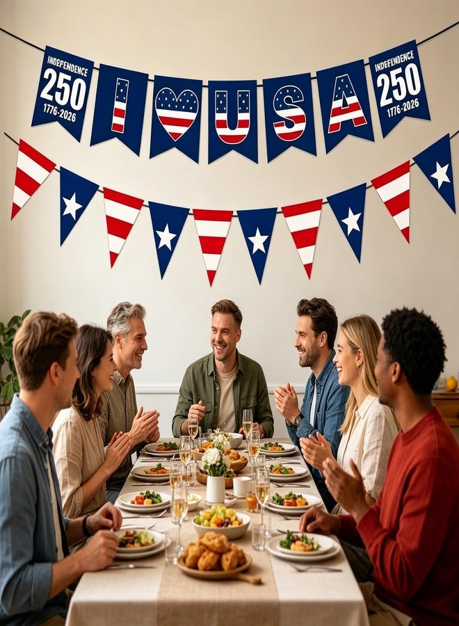 KFJBPB 4th of July Decorations 250th Anniversary Patriotic Banner American Stars and Stripes Flag Bunting Garland for Fourth of July Memorial Independence Day Outdoor Indoor Hanging Decor (Red White Blue) - Image 5