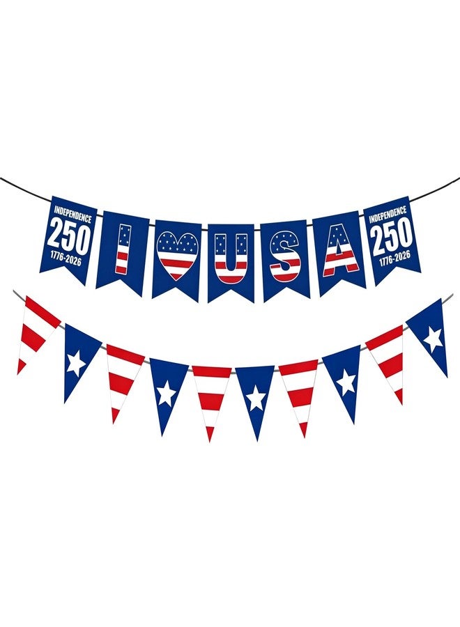 KFJBPB 4th of July Decorations 250th Anniversary Patriotic Banner American Stars and Stripes Flag Bunting Garland for Fourth of July Memorial Independence Day Outdoor Indoor Hanging Decor (Red White Blue) - Image 1