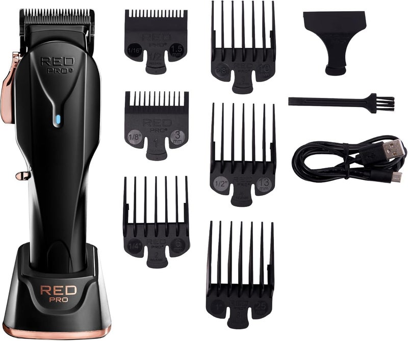 RED Pro Professional Cordless Hair Clipper for Men, Electric Rechargeable Hair Clipper Set for Barbers and Stylists with Up to 150 Minutes Battery Life, 6 Clippers Guide Included (Matte Black)