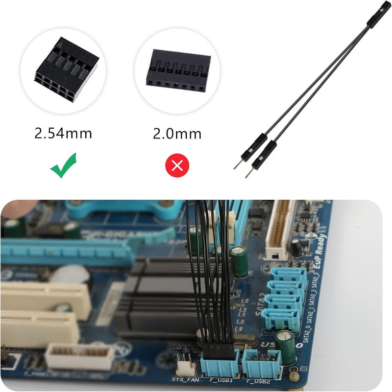 GELRHONR GELRHONR 10Pcs Wire 2 Pins Single Female to Dual Male Jumper for PC Motherboard Power LightEmitting Diode Computer Case Switch Power Reset ButtonsFemale to Dual Male Black  - Image 4