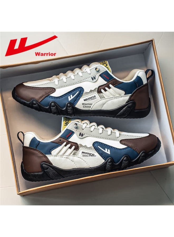 Warrior Men's Summer Breathable Casual Slip-on Sneakers Leather Sports Shoes 5466n White Brown Blue Gray Size 40