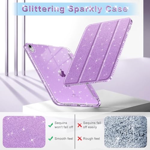 Fintie Slim Case for iPad (A16) 11th Generation 11 Inch (2025), iPad 10th Generation 10.9 Inch (2022) - Glittering Sparkly Shockproof Cover with Shiny Clear Back Shell & Pencil Holder, Purple - Image 5