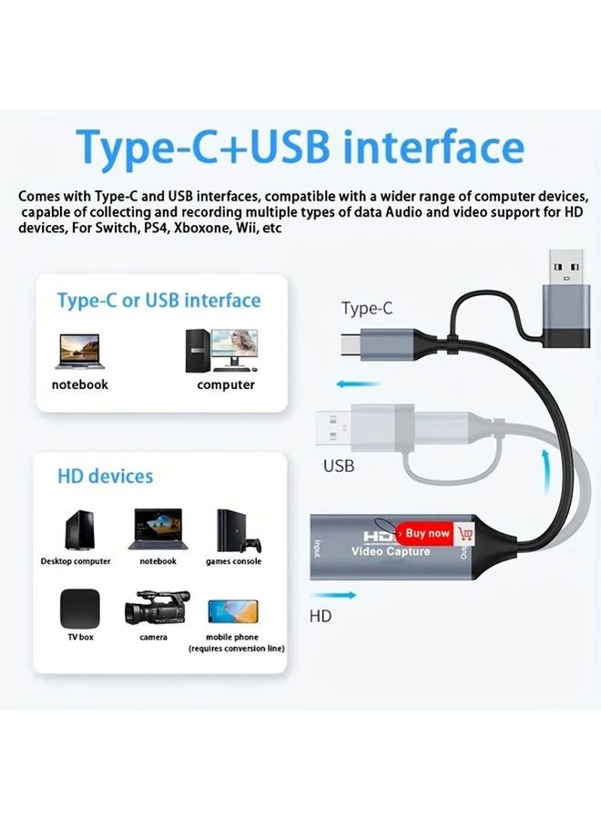 Dual Interface HD Audio Video Capture Card 4K USB C 1080P 60FPS Plug Play - Image 4