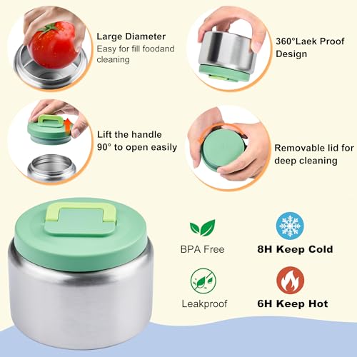 JXXM Bento Lunch Box for Kids with Thermos, Leakproof Bento Box with 8oz Insulated Food Jar, Insulated Bottle, Lunch Bag, BPA Free Dishwasher Safe 4 Compartment Container for School Girls Boys (Green) - Image 4