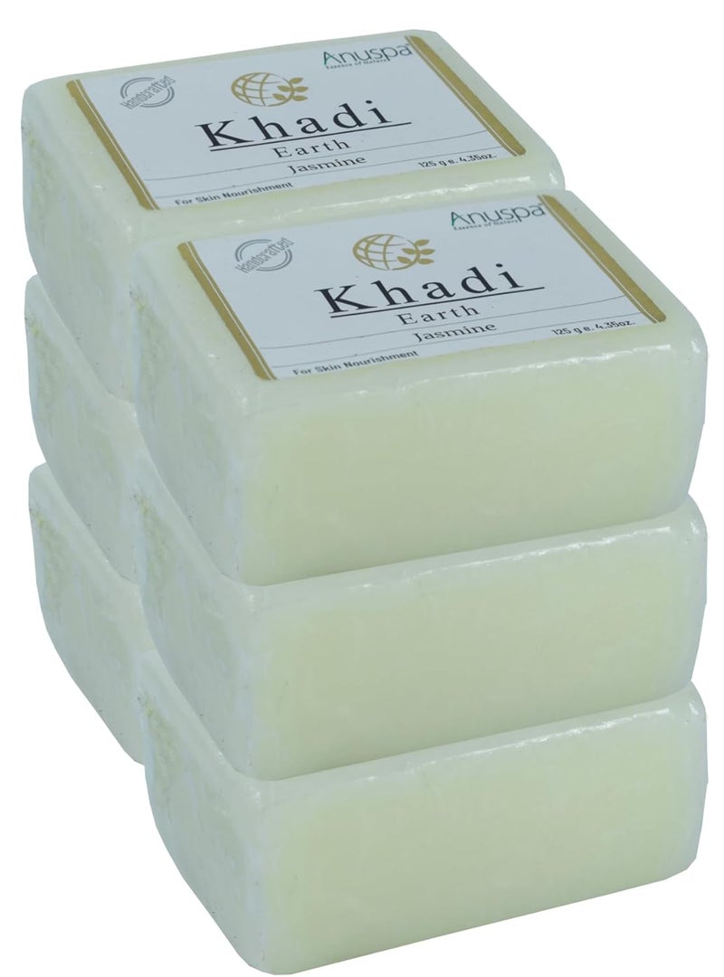 Anuspa Khadi Earth Handcrafted Herbal Jasmine Soaps For a Youthful skin 125g each Pack of 6
