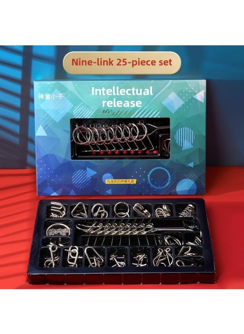 Nine Series Toy Luban Lock Full Set Of 32 Sets Of Primary School Children's Intelligence Unlock Ring Release Competition Dedicated-Color:[thickened] Nine-link-25-piece Set (gift Box)