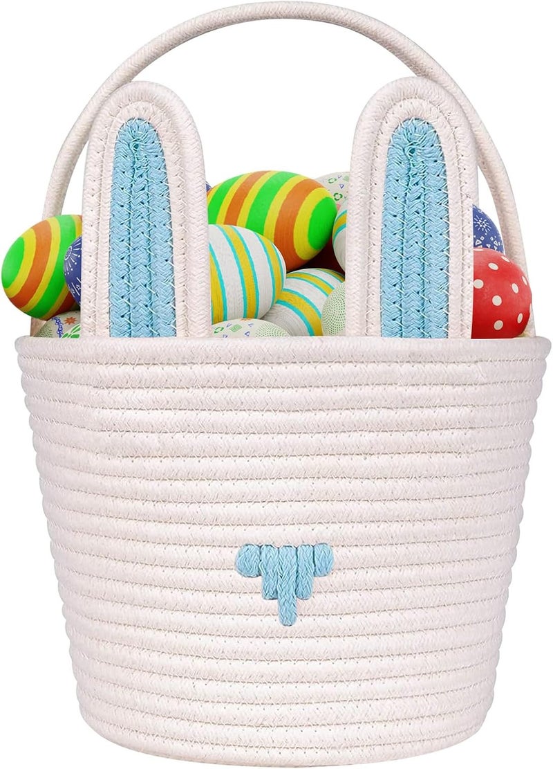 LDFDRT Easter Basket Empty Bunny Egg Baskets With Handle And Ears Easter Gifts Cute Woven Basket blue - Image 1