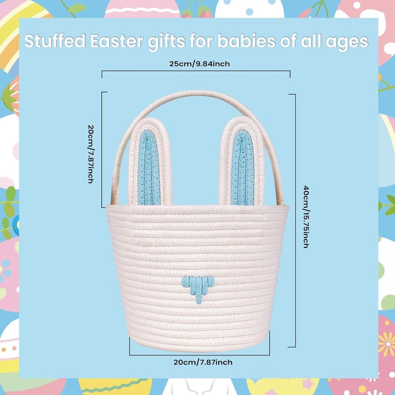 LDFDRT Easter Basket Empty Bunny Egg Baskets With Handle And Ears Easter Gifts Cute Woven Basket blue - Image 4