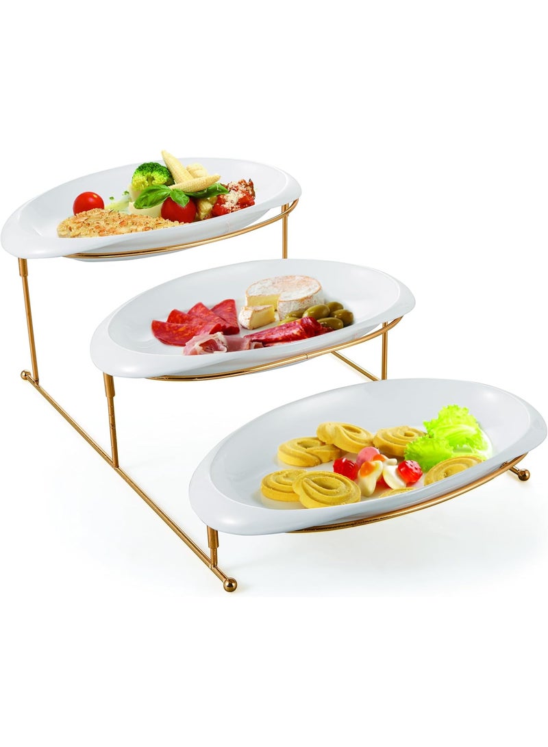 أوركيد وعاء تقديم أوركيد ثلاثي الطبقات مع حامل ذهبي، صينية عرض أدوات المائدة للفواكه والحلويات والمقبلات وأطباق الحفلات، حامل تقديم الكيك لحفلات الزفاف والبوفيهات، حامل عرض المقبلات - Image 2