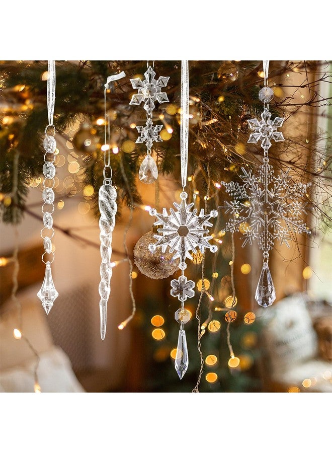 CCINEE 32pcs Christmas Crystal Hanging Ornaments, Acrylic Snowflakes Decorations Christmas Tree Decor for Winter Wonderland Wedding Parties Pendants - Image 4