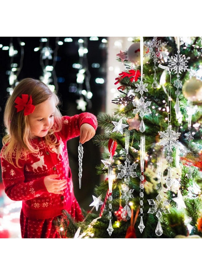 CCINEE 32pcs Christmas Crystal Hanging Ornaments, Acrylic Snowflakes Decorations Christmas Tree Decor for Winter Wonderland Wedding Parties Pendants - Image 2