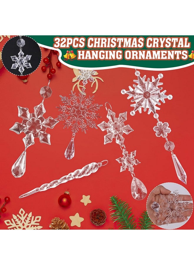 CCINEE 32pcs Christmas Crystal Hanging Ornaments, Acrylic Snowflakes Decorations Christmas Tree Decor for Winter Wonderland Wedding Parties Pendants - Image 3