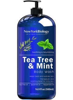 NEW YORK BIOLOGY THE ULTIMATE COSMECEUTICALS New York Biology Tea Tree Mint Body Wash for Men and Women - Moisturizing Body Wash Helps Fight Athletes Foot, Itchy Skin, Jock Itch, Toenail Fungus, Ringworm, Body Odor, Acne and Eczema - 16.9 Fl Oz  - Image 1