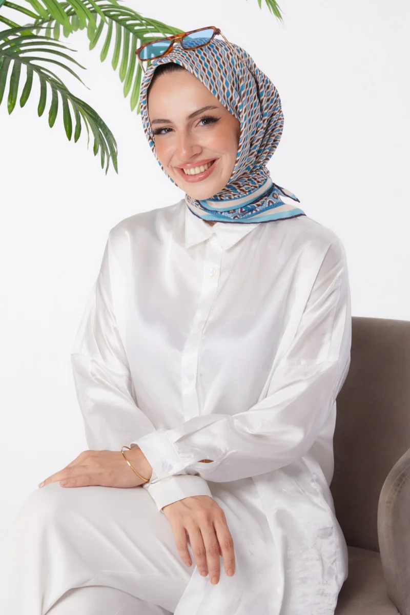 Tofisa Plain Medium Women's Blue Patterned Scarf - 25974