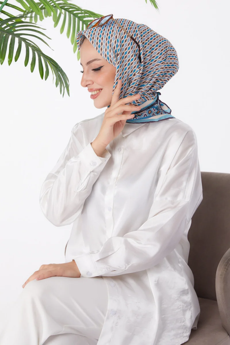 Tofisa Plain Medium Women's Blue Patterned Scarf - 25974