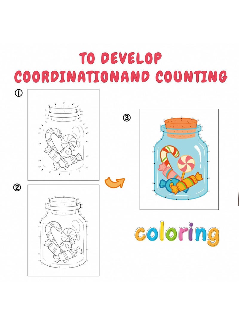 Capstro Dot to Dot Coloring Book for Kids – 50 Connect the Dots Activity Pages with Food-Themed, Number Connection Puzzles, Coloring Activity Book, Fine Motor Skills Practice – Food - Image 3