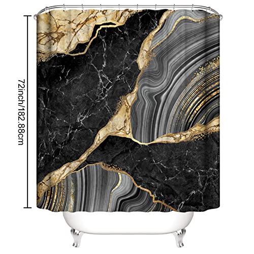 beifivcl 4Pcs Marble Shower Curtain Sets, Bathroom Decor Sets, Luxury with 12 Hooks, Bath Mat, Toilet Lid Rug and Non-Slip U Shape Mat Accessories, 72 x 72 Inch, Black - Image 5