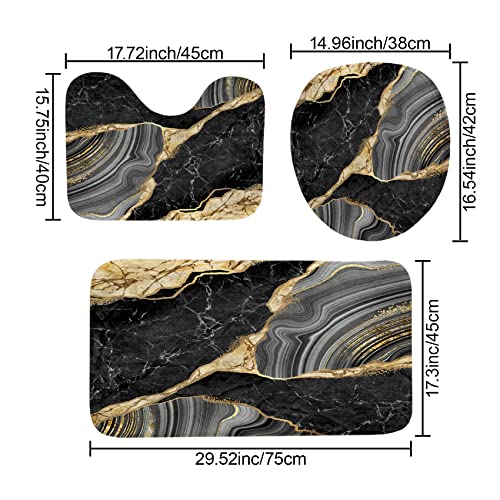 beifivcl 4Pcs Marble Shower Curtain Sets, Bathroom Decor Sets, Luxury with 12 Hooks, Bath Mat, Toilet Lid Rug and Non-Slip U Shape Mat Accessories, 72 x 72 Inch, Black - Image 4