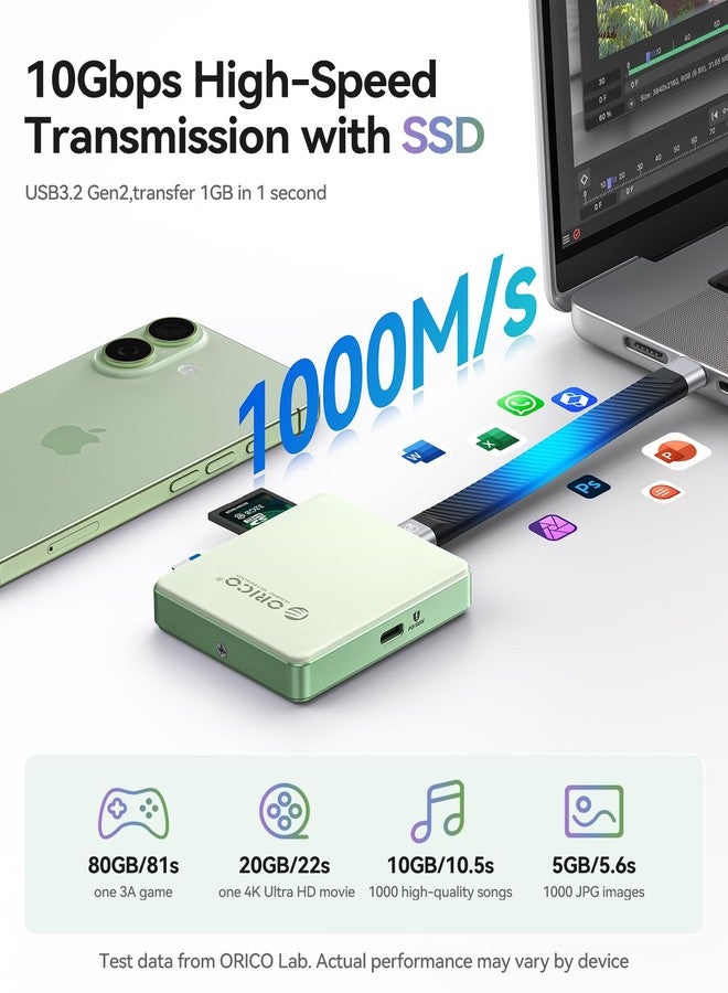 أوريكو علبة قرص صلب مغناطيسية من نوع M.2 2230/2242 NVMe SSD من ORICO لتسجيل فيديو بدقة 4K ProRes على أجهزة iPhone، مزودة بقارئ بطاقات SD/TF 3.0 ومنفذ شحن PD100W، تدعم أجهزة iPhone 15/16/17 وأجهزة الكمبيوتر المحمولة والأجهزة اللوحية - بدون قرص AP42F (أسود) - Image 4