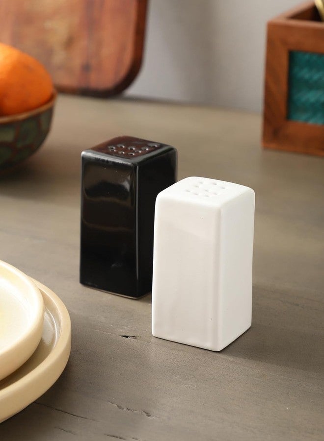 Vynora Black & White Rectangular Ceramic Salt and Pepper Shaker Set – 60ML - Image 1