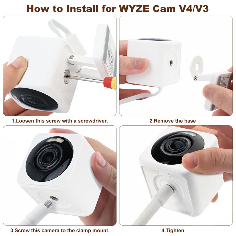 CaGuan 2Pack Flexible Clamp Mount for Wyze Cam Pan V3 Indoor/Outdoor Camera, Cam Pan V2, Cam V4/V3/V2, Cam Outdoor, Gooseneck Monitor Mounting Bracket for Baby, No Tools or Wall Damage - Image 5