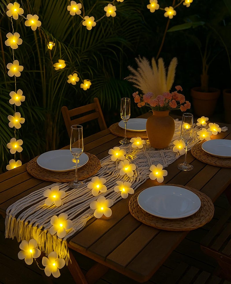 AceList Frangipani 20 LED String Light Hawaiian Foam Artificial Plumeria Flower Battery Powered Fairy Starry Lights for Wedding Beach Party(Warm White) - Image 3