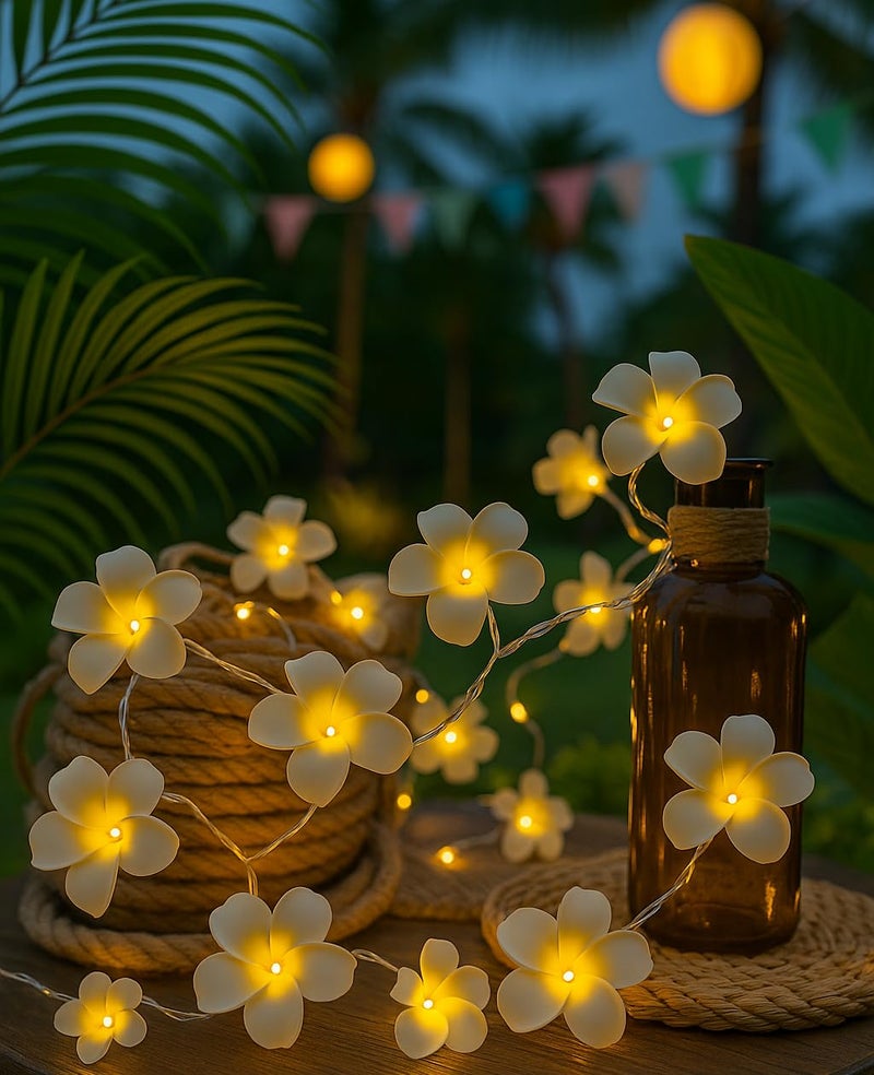 AceList Frangipani 20 LED String Light Hawaiian Foam Artificial Plumeria Flower Battery Powered Fairy Starry Lights for Wedding Beach Party(Warm White) - Image 2
