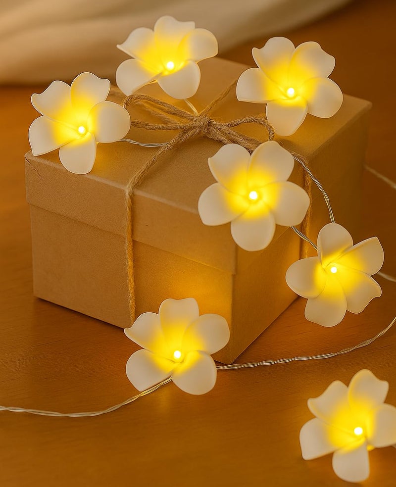 AceList Frangipani 20 LED String Light Hawaiian Foam Artificial Plumeria Flower Battery Powered Fairy Starry Lights for Wedding Beach Party(Warm White) - Image 5