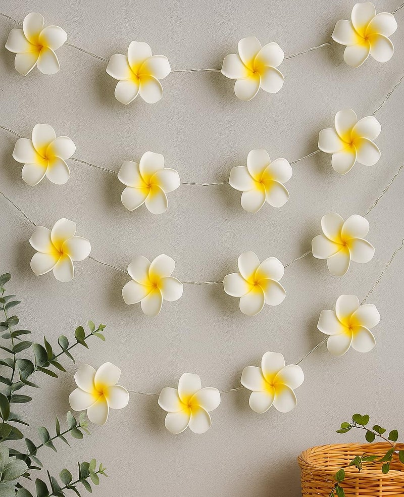 AceList Frangipani 20 LED String Light Hawaiian Foam Artificial Plumeria Flower Battery Powered Fairy Starry Lights for Wedding Beach Party(Warm White) - Image 1