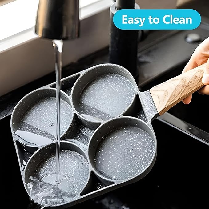 4 Hole Non Stick Egg Frying pan with Detachable Wooden Handle,Multi Purpose Frying pan for Omelet uttapam idli Burger Poached Egg Kitchen Breakfast  - Image 4