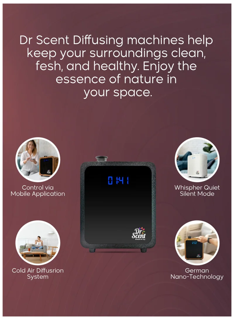 Dr Scent Essential Oil Diffuser Machine Medium (Black) - Supporting Mobile App