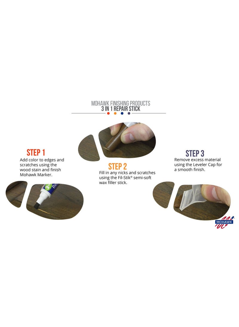 Mohawk Finishing Products Mohawk 3 in 1 Repair Stik Brown M319 3013B, All in One Solution for Wood and Furniture Scratches, Touch Up Marker Pen, Wood Filler Putty, Levelling Cap - Image 4