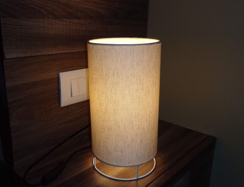 Mufasa Textured Fabric Cylindrical Lampshade Table Sconces Table Lamp for Bedside with On/Off Switch and E27 Holder (Bulb NOT Included) (Beige, Cotton, Pack of 1) - Image 4