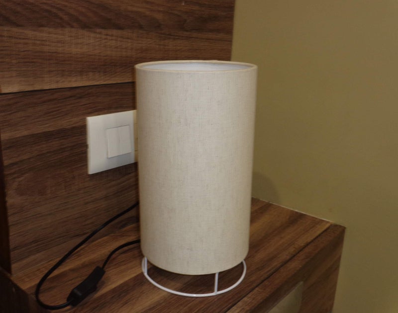 Mufasa Textured Fabric Cylindrical Lampshade Table Sconces Table Lamp for Bedside with On/Off Switch and E27 Holder (Bulb NOT Included) (Beige, Cotton, Pack of 1) - Image 2