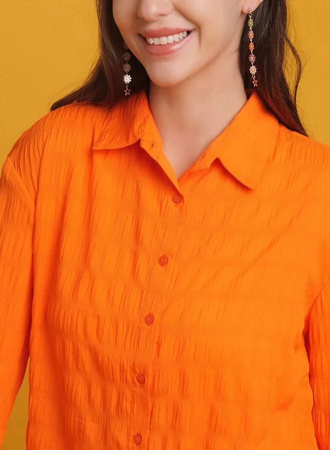 Freehand Freehand Women Orange Seersucker Oversized Shirt