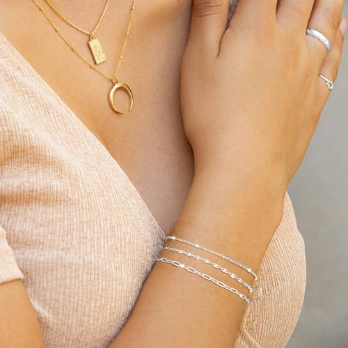 MBW 14K Silver Plated Bracelet for Women, Chain Bracelets for Women Trendy Stack Waterproof Jewelry Minimalist Simple Small Thin Bracelet Set - Image 3
