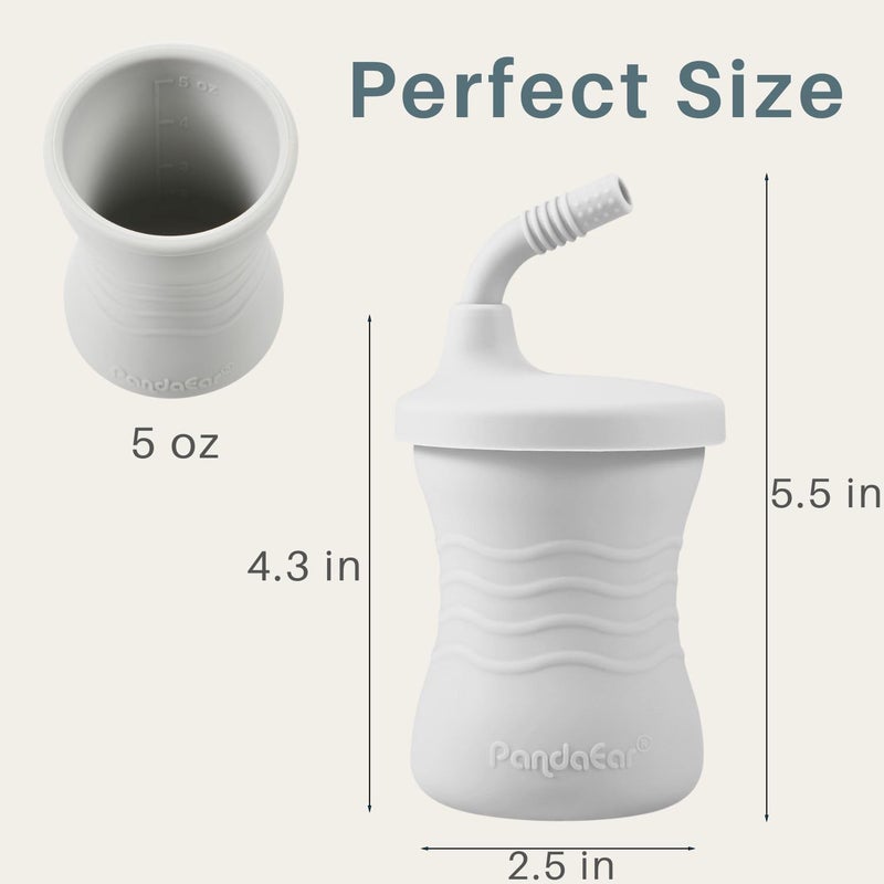 PandaEar كوب تدريب باندا إير سيليكون 3 عبوات أكواب شرب للأطفال مع قشة للأطفال والرضع 6 أشهر أزرق داكن أزرق فاتح رمادي - Image 2