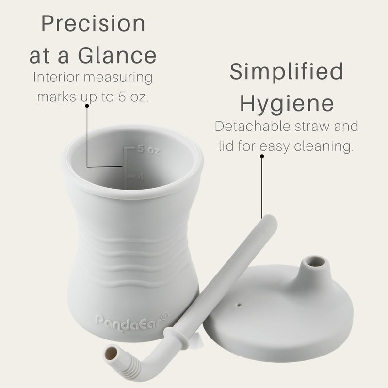 PandaEar كوب تدريب باندا إير سيليكون 3 عبوات أكواب شرب للأطفال مع قشة للأطفال والرضع 6 أشهر أزرق داكن أزرق فاتح رمادي - Image 5