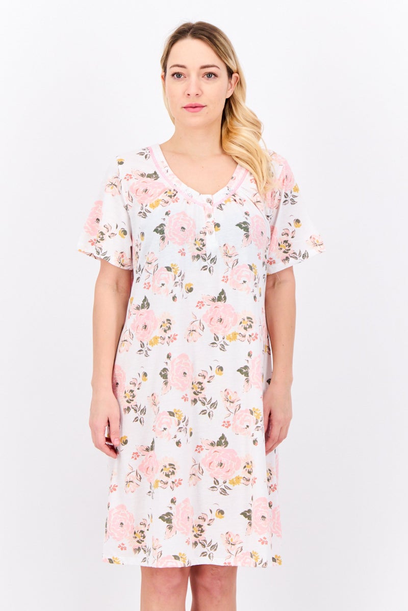 Celestial Dreams Women Floral Print Sleeping Dress, Multicolor - Image 1